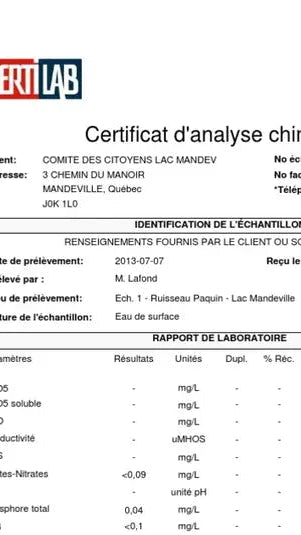 Certificat ou rapport d'analyse